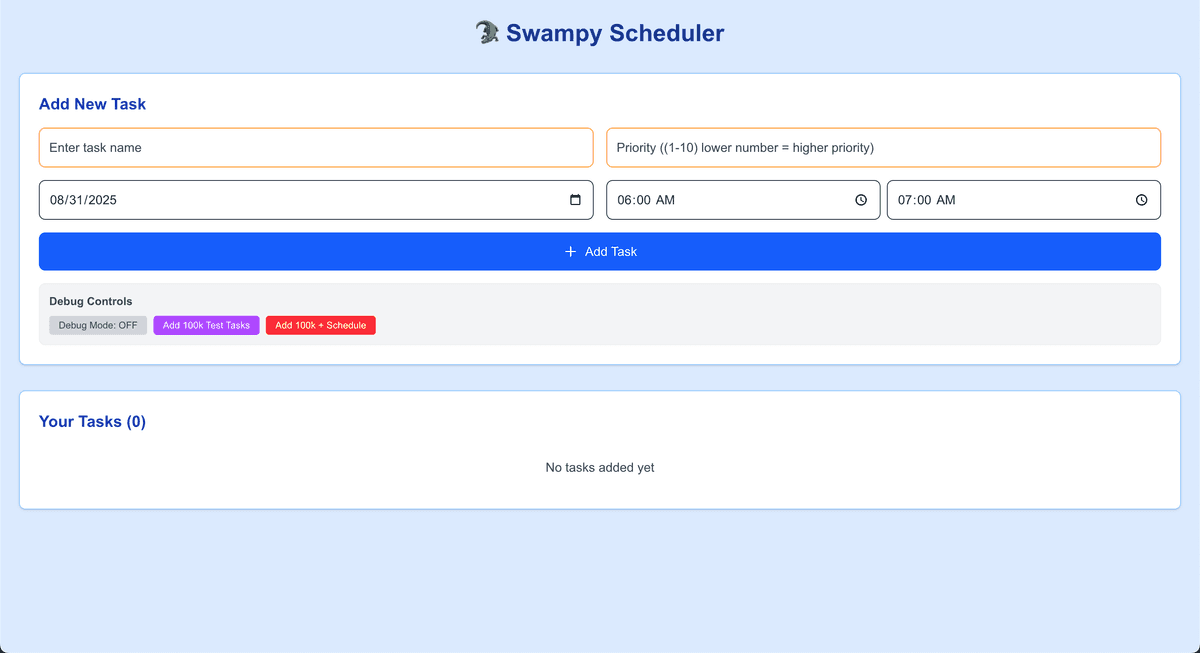 Task Scheduling App (Swampy Scheduler) screenshot